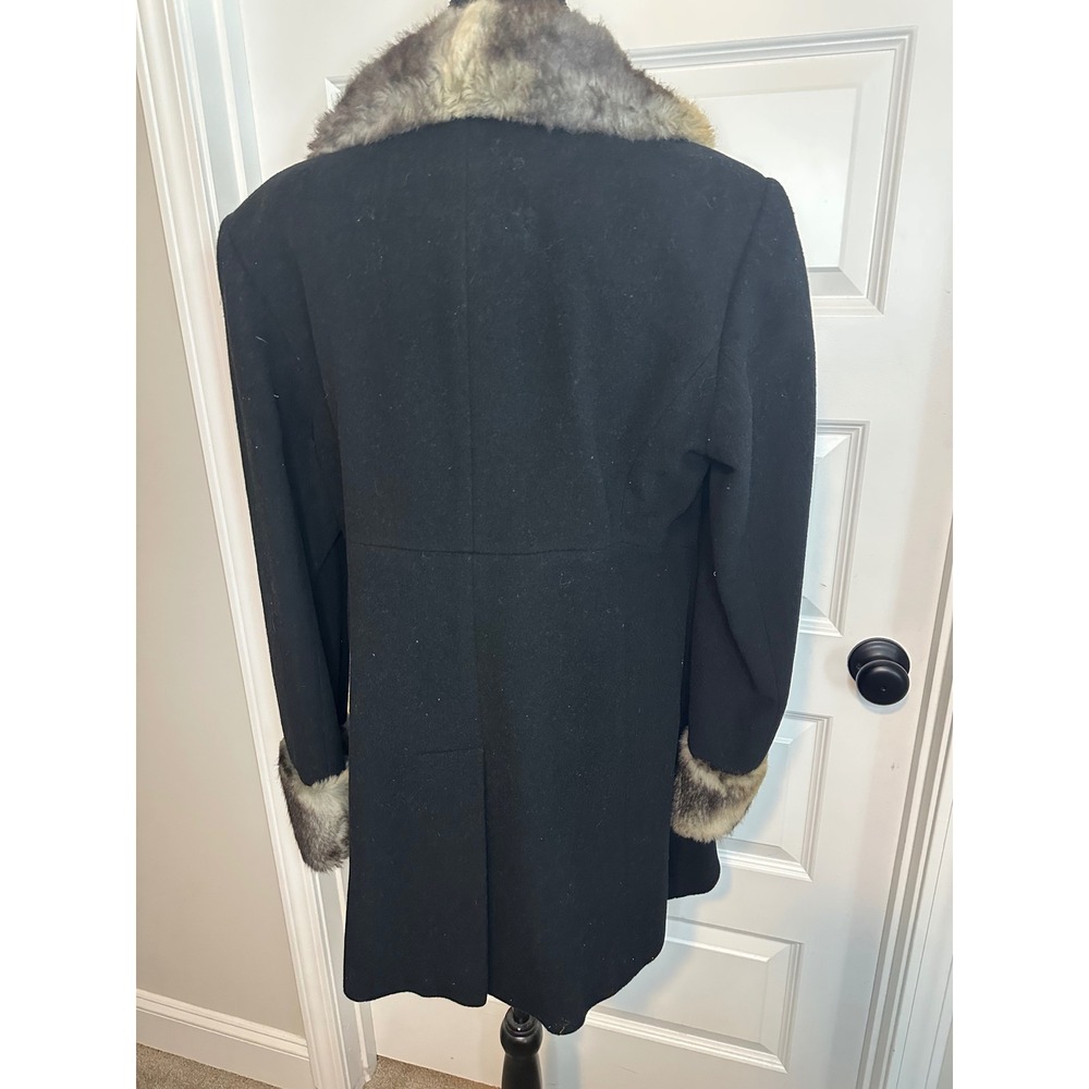 Unreal Fur Vintage 80's Black Coat Faux Fur Wool Blend Women 12/Large - Picture 3 of 10